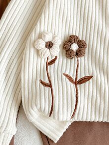 SHEIN 幼女夾克套裝 秋冬款 針織刺繡可愛抓絨內裡喇叭開襟衫 卡其色薰衣草印花外套 蓬蓬夾克 - 杏色 - 查看 5