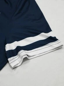 SHEIN Franclia Women's Colorblock American Flag Letter Print Round Neck Short Sleeve T-Shirt Summer Top With V-Neck Zipper Design Navy Blue And White Casual - Multicolor - View 5