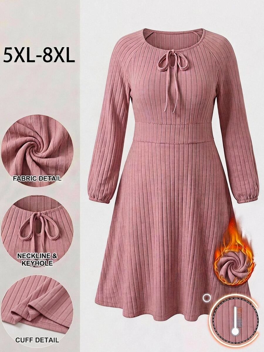 SHEIN CURVE+ 大尺碼女款 A 字長袖洋裝 秋季 - 粉色 - 查看 1