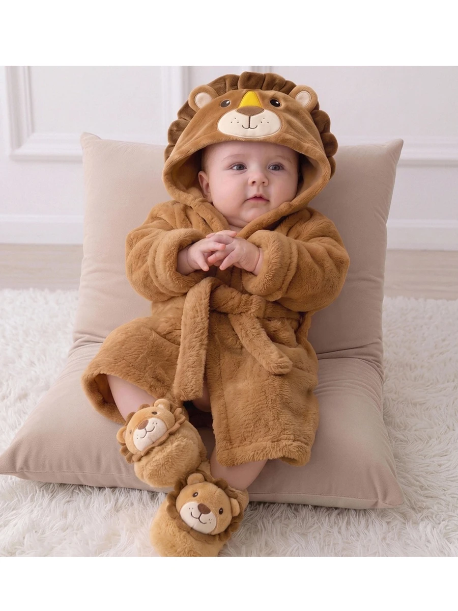 SHEIN Kids Kids Kids Kids Newborn Lion Costume Robe Autumn Winter - Brown - View 1