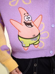SpongeBob SquarePants | ROMWE كارديجان محبوك فضفاض بأزرار لطيف وممتع للمقاسات الكبيرة - متعدد الألوان - مشاهدة 4