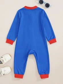 TOM & JERRY X SHEIN Baby Boy 1pc Fun Casual Cartoon Print Long Sleeve Zipper Jumpsuit - Multicolor - View 3