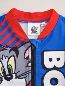 TOM & JERRY X SHEIN Baby Boy 1pc Fun Casual Cartoon Print Long Sleeve Zipper Jumpsuit - Multicolor - View 4