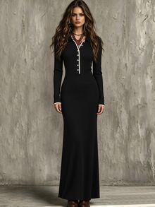 Elyressa Women's Front Button Long Sleeve Dress - Black - View 1