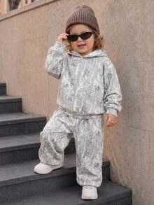 SHEIN Baby Girl Knitted Floral Hooded Casual Loose Sweatshirt & Long Pants 2 Pieces Set - Multicolor - View 6