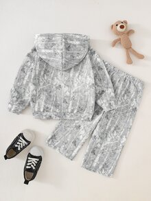 SHEIN Baby Girl Knitted Floral Hooded Casual Loose Sweatshirt & Long Pants 2 Pieces Set - Multicolor - View 3