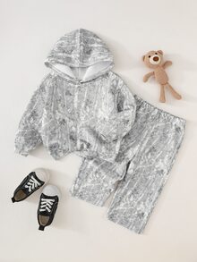 SHEIN Baby Girl Knitted Floral Hooded Casual Loose Sweatshirt & Long Pants 2 Pieces Set - Multicolor - View 2