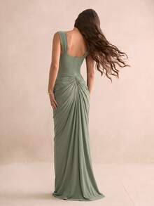 SHEIN Tall فستان أنيق وعصري أخضر بتصميم مجعد وذيل حورية البحر للنساء الطويلات. - أخضر - مشاهدة 2