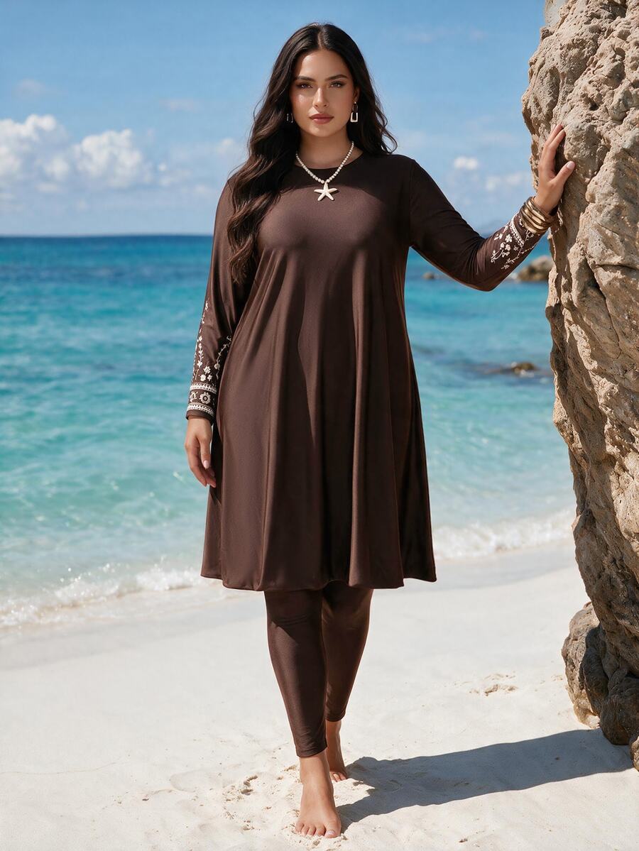 SHEIN Swim 加大码女士布基尼套装，数码印花花卉图案，适合夏季海滩、度假村、游泳池。 - 彩色 - 查看 1