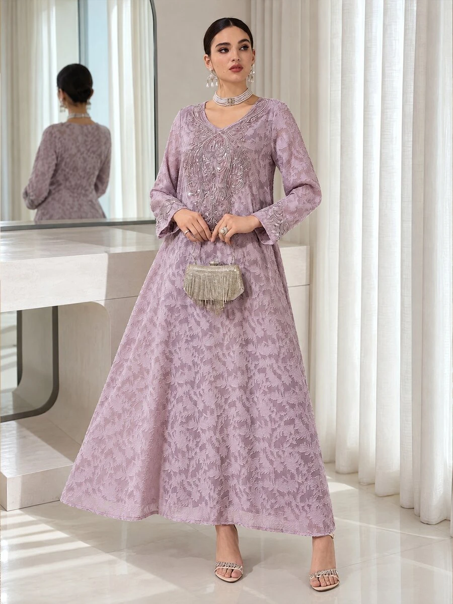 Al Najma Al-Adha Luxurious Cutout Fabric Floral Decor Elegant Dress For ...