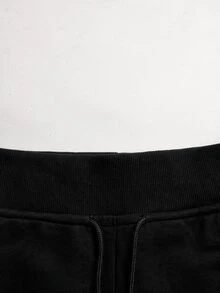 SHEIN 青少年女孩抽繩腰休閒百搭日常穿著長褲 - 黑色 - 查看 6