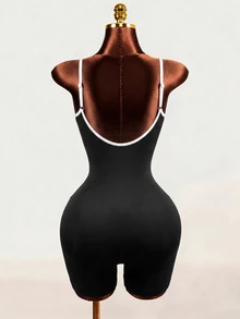 Mistrie Women's Seamless Sports Yoga Tank Top & Shorts Jumpsuit/Color Block Design/Fashionable & Sexy/Comfortable/Versatile - Black - View 2