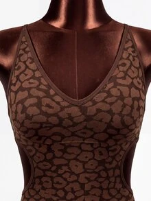 Mistrie 1pc Seamless High Elastic Leopard Print Hollow Cross-Back Sports Jumpsuit For Women, Suitable For Yoga, Fitness, Daily Wear - Black - View 14