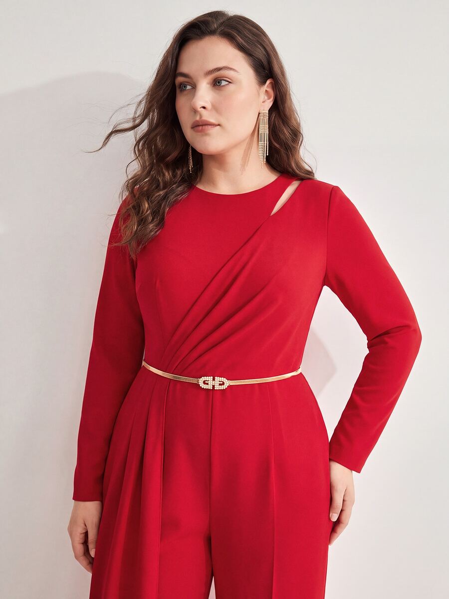 MOTF PREMIUM PLUS SIZE WOMEN'S PLEATED CASUAL EVERYDAY JUMPSUIT - Red - View 2