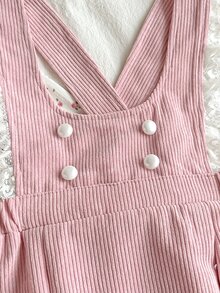SHEIN 2件組幼女上衣連身裙，甜美粉色花卉蕾絲燈芯絨鈕扣長袖彼得潘領，生日派對秋季公主度假風A字裙 - 粉色 - 查看 5