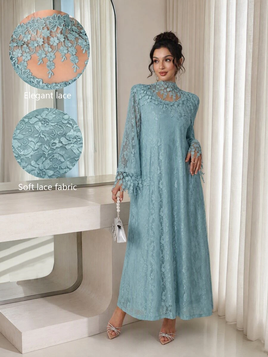 Al Najma Elegante vestido de estilo vintage con exquisito encaje calado ...