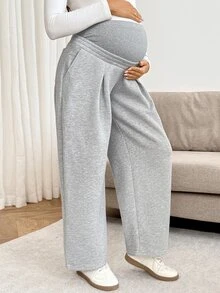 SHEIN Maternity Solid Color Casual Sweatpants For Daily Wear - Light Grey - View 8