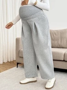 SHEIN Maternity Solid Color Casual Sweatpants For Daily Wear - Light Grey - View 5
