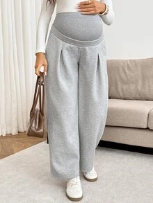 SHEIN Maternity Solid Color Casual Sweatpants For Daily Wear - Light Grey - View 9