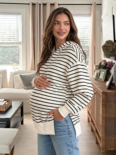 SHEIN Maternity Striped Casual Everyday Sweatshirt Winter