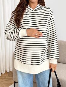 SHEIN Maternity Striped Casual Everyday Sweatshirt Winter - Black and White - View 4