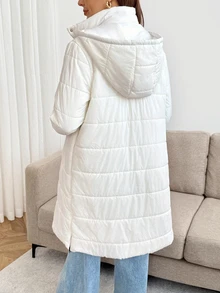 SHEIN Maternity Long Sleeve Colorblock Button & Zipper Design Hooded 3-In-1 Jacket Fall - Black and White - View 8