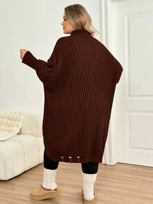 SHEIN CURVE+ Plus Size Women's Solid Color Casual Versatile Daily Wear Long Sleeve Sweater Winter - Coffee Brown - View 5
