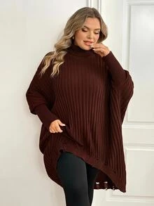 SHEIN CURVE+ Plus Size Women's Solid Color Casual Versatile Daily Wear Long Sleeve Sweater Winter - Coffee Brown - View 9