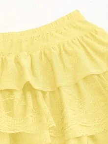 Sweetra Black Jacquard Textured Fabric Lace Trim Slim Y2K Multilayer A-Line Puff Cake Skirt Mini Skirt - Pale Yellow - View 3