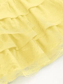 Sweetra Black Jacquard Textured Fabric Lace Trim Slim Y2K Multilayer A-Line Puff Cake Skirt Mini Skirt - Pale Yellow - View 6