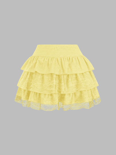 Sweetra Rok Mini Model A-Line Slim Berlapis-lapis Gaya Y2K dengan Tekstur Jacquard Hitam dan Hiasan Renda