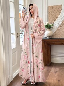 Al Najma 粉色花卉印花優雅端莊女款長袍，適合日常通勤、洗禮賓客、Ninang、婚禮、秋季 - 粉色 - 查看 10
