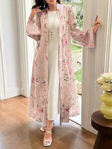 Al Najma 粉色花卉印花優雅端莊女款長袍，適合日常通勤、洗禮賓客、Ninang、婚禮、秋季 - 粉色 - 查看 6