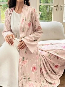 Al Najma 粉色花卉印花優雅端莊女款長袍，適合日常通勤、洗禮賓客、Ninang、婚禮、秋季 - 粉色 - 查看 7