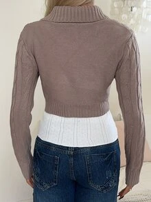 CovetEZ Women's Solid Color Casual 80s Retro 2000s Y2k Cute Versatile Daily Brunch Long Sleeve Sweater School Date Rusty Dusty Fall, Autumn/Winter - Mocha Brown - View 9
