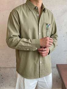 DAZY Commuter Long Sleeve Green Men's Shirt Summer - Army Green - View 4