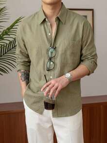 DAZY Commuter Long Sleeve Green Men's Shirt Summer - Army Green - View 3