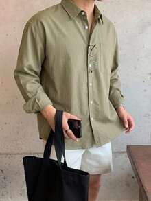 DAZY Commuter Long Sleeve Green Men's Shirt Summer - Army Green - View 7