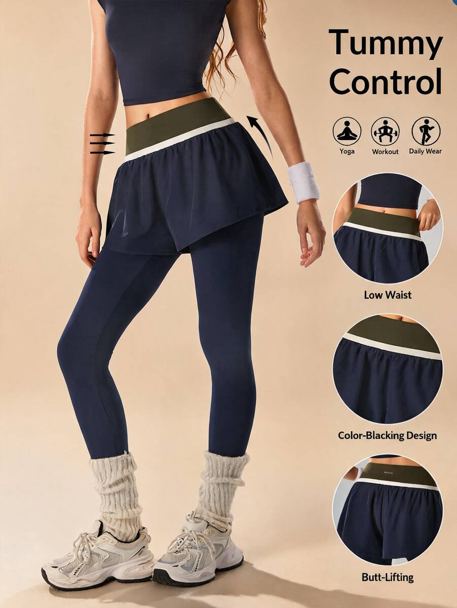 VARSIVA Women's Colorblock 2 In 1 Casual Baggy Sports Leggings Gym Navy Blue Fall - Multicolor - View 1