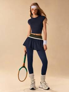 VARSIVA Women's Colorblock 2 In 1 Casual Baggy Sports Leggings Gym Navy Blue Fall - Multicolor - View 4