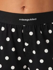 MISSGUIDED Polka Dot Wide Leg Lounge Pants With Branded Elastic Waistband And Button Detail For Relaxed Everyday Comfort - Black and White - View 6