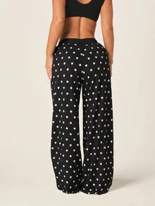 MISSGUIDED Polka Dot Wide Leg Lounge Pants With Branded Elastic Waistband And Button Detail For Relaxed Everyday Comfort - Black and White - View 3