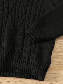 SHEIN Young Boy Turtleneck Cable Knit Sweater White Turtle Neck Boys Turtleneck Sweater Turtle Neck Kids Autumn,Y2k,Holiday,Birthday Boy,Kids Wedding Guest - White - View 6