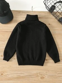 SHEIN Young Boy Turtleneck Cable Knit Sweater White Turtle Neck Boys Turtleneck Sweater Turtle Neck Kids Autumn,Y2k,Holiday,Birthday Boy,Kids Wedding Guest - White - View 2