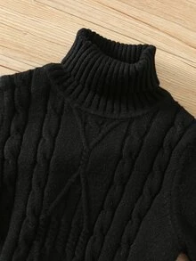 SHEIN Young Boy Turtleneck Cable Knit Sweater White Turtle Neck Boys Turtleneck Sweater Turtle Neck Kids Autumn,Y2k,Holiday,Birthday Boy,Kids Wedding Guest - White - View 4