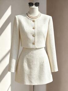 Fine & Folde Women's Solid Color Single-Breasted Casual Versatile Overcoat - Beige - View 3