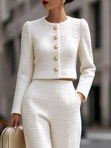 Fine & Folde Women's Solid Color Single-Breasted Casual Versatile Overcoat - Beige - View 1