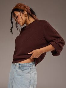 Freevana Plus Size Women's Casual Solid Color Round Neck Knitted Sweater Autumn Clothes Office White Winter - Brown - View 8