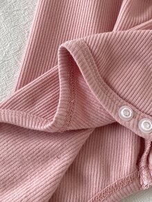 SHEIN Playful Pals 3件組女嬰可愛甜美條紋蜜蜂印花刺繡花朵荷葉袖長袖連身衣彈性腰長褲套裝，日常秋季穿著 - 彩色 - 查看 8