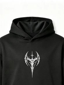 Sport MetroGents Men's Gothic Print Drop Shoulder Long Sleeve Pocket Hooded Sweatshirt - Black - View 5